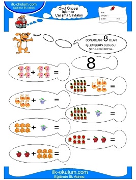 Çocuklar İçin toplam işlemi yaprak testleri 